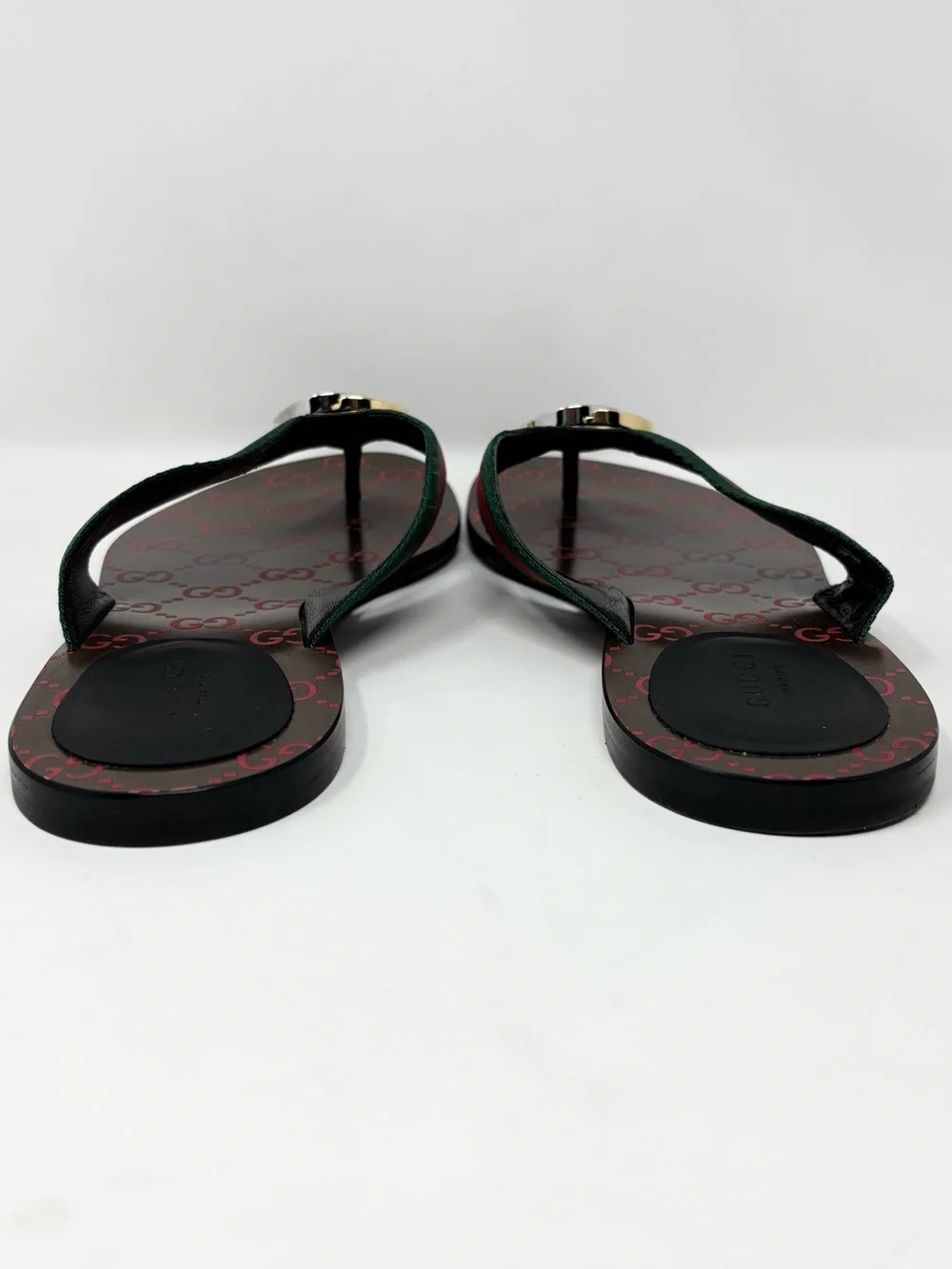 Gucci Kika Web Thong Sandals Nero GG Logo Size 41 US 11